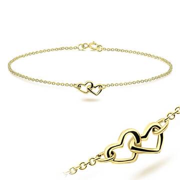 Gold Plated Double Heart Silver Bracelet BRS-12-GP